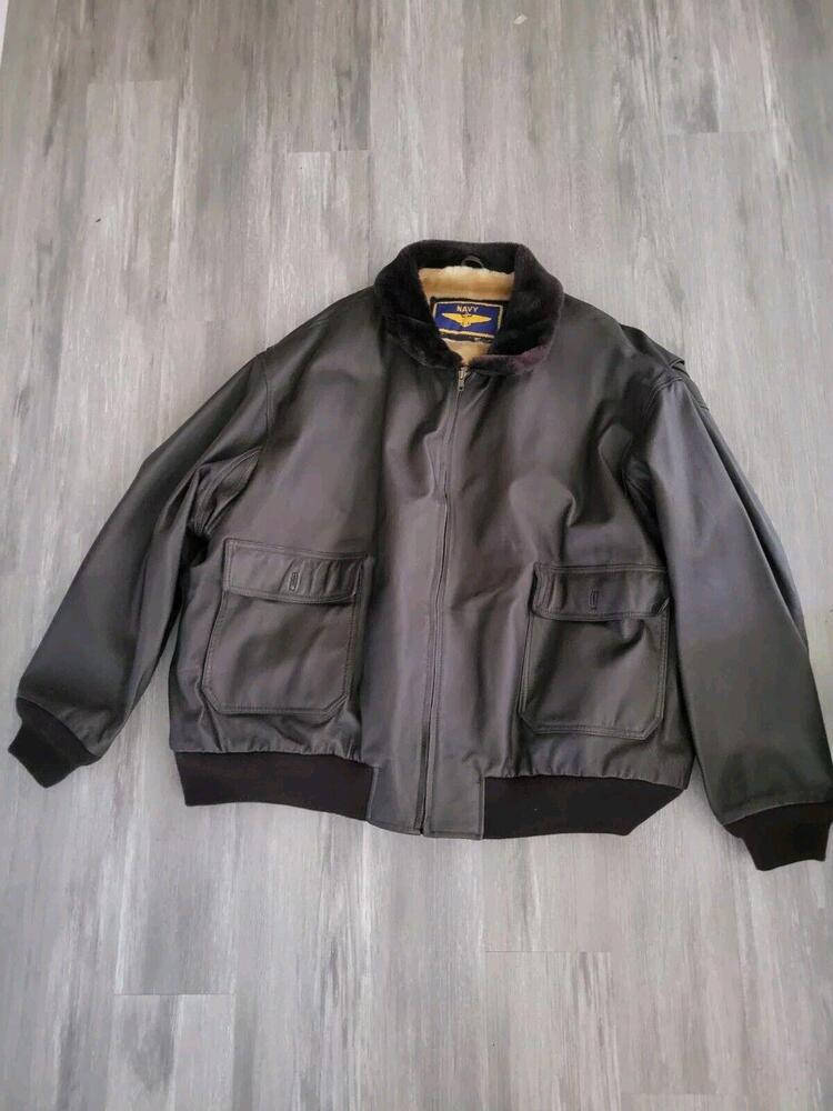 Vintage USN Military Aviator Leather Bomber Jacket Coat USA XXL B3 Fighter Pilot